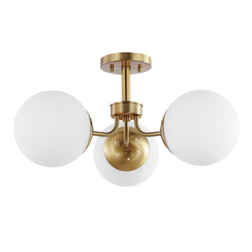 Olivier 23.5" 3-Light Bohemian Farmhouse Iron/Frosted Glass LED Semi Flush Mount - JONATHAN Y